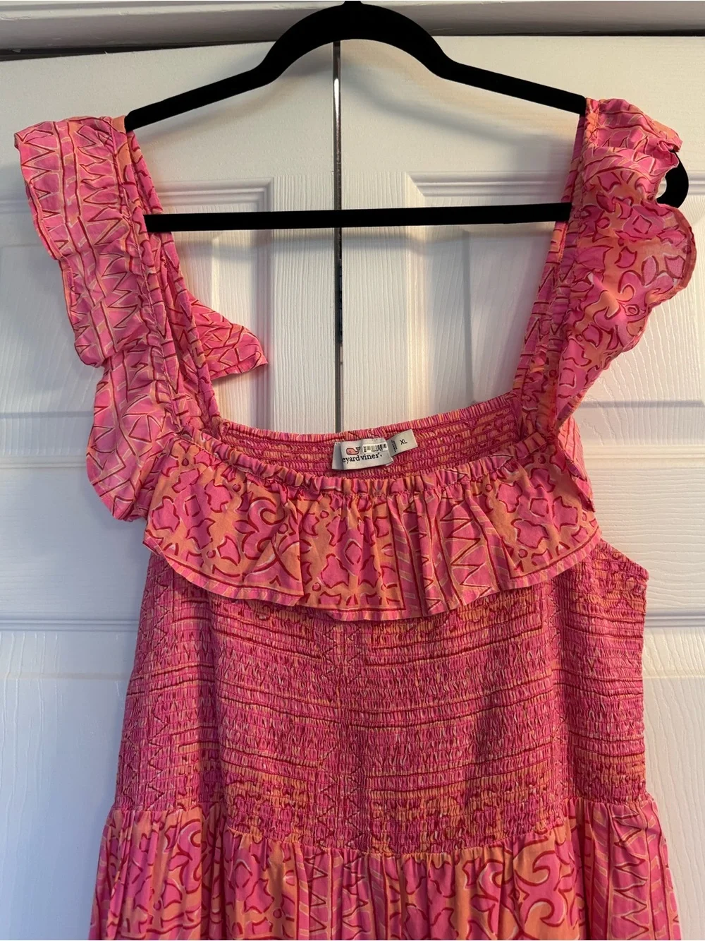 Vineyard Vines | Pink Ruffle Smocked Tiered Midi Women’s Dress Size XL